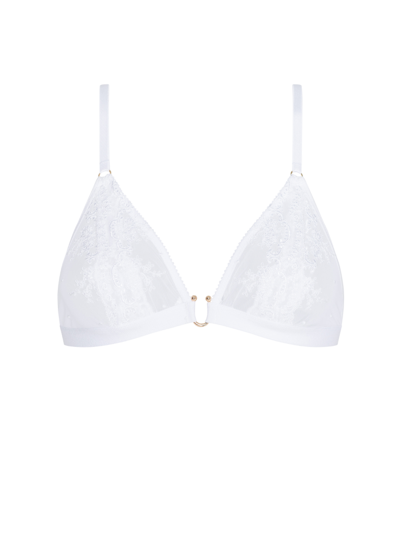 white see-through lace ouvert triangle bra