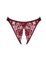 burgundy red lace ouvert full brief with gold detail