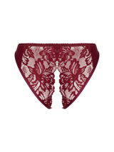 burgundy red lace ouvert full brief with gold detail