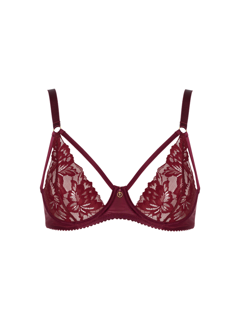 burgundy red lace ouvert bra