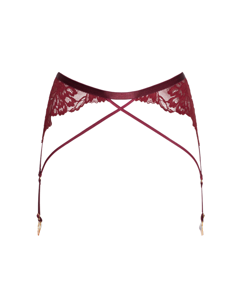 burgundy red lace suspender belt 