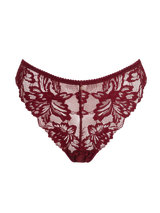 burgundy red lace thong with gold detail