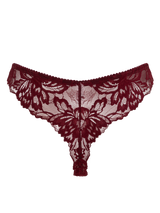 burgundy red lace thong with gold detail