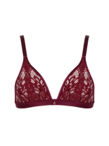 burgundy red lace triangle bra with gold details