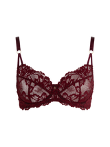 burgundy red lace underwired bra with gold detail